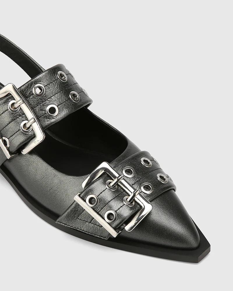 Daxton Gunmetal Metallic Leather Slingback - Image 3