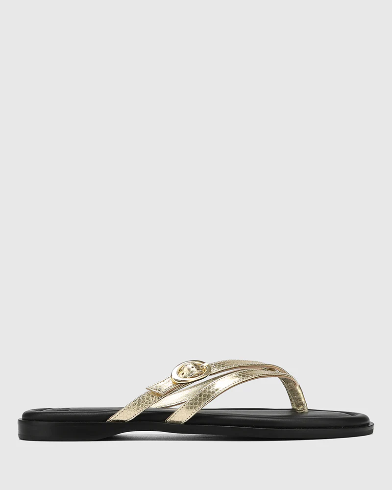 Esma Gold Reptile Embossed Leather Thong