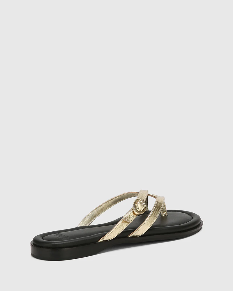 Esma Gold Reptile Embossed Leather Thong - Image 4