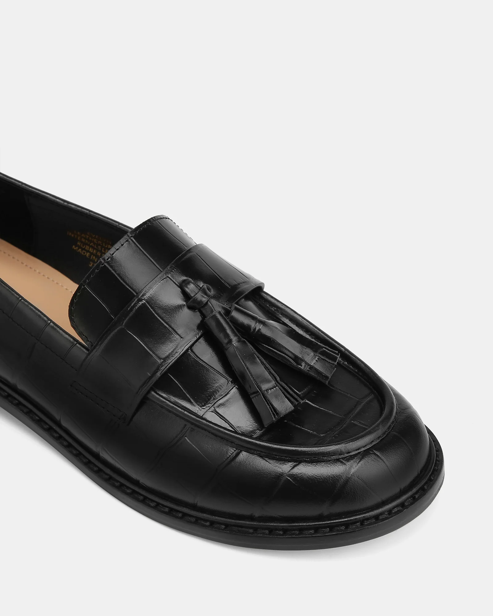 Evelyn Black Croc Embossed Leather Loafer - Image 3
