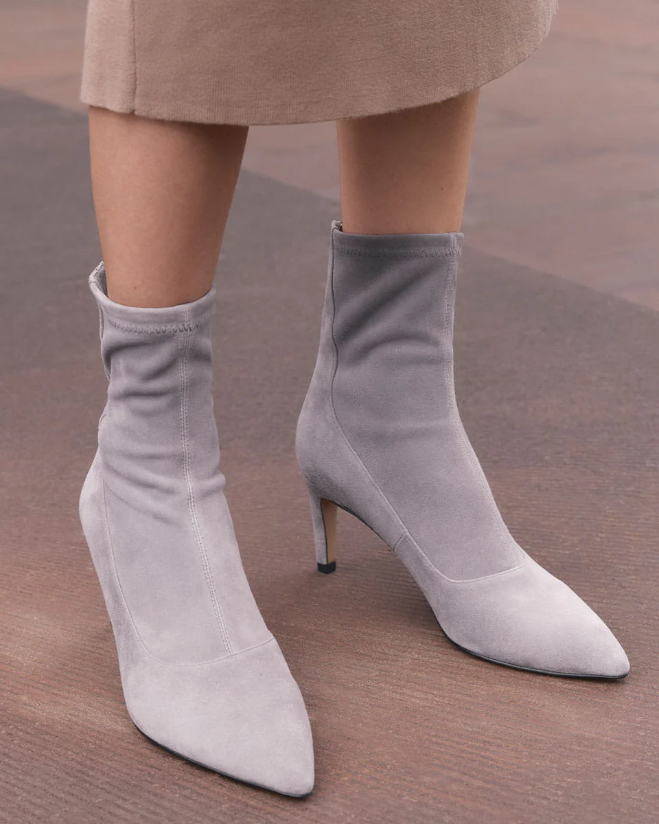 Felix Cement Grey Stretch Suede Leather Ankle Boot - Image 8