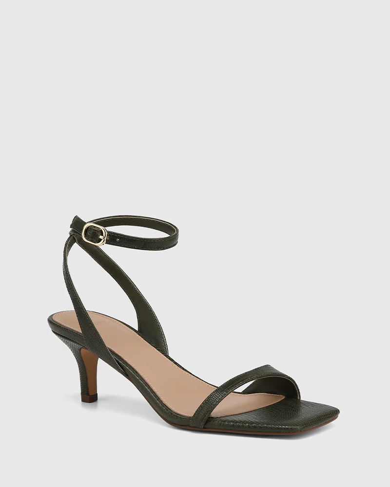 Keenan Olive Green Embossed Leather Strappy Heel - Image 2