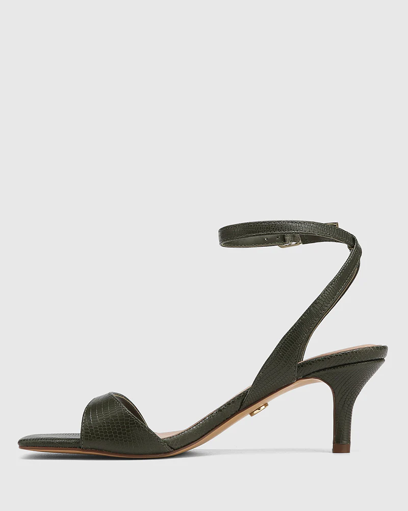 Keenan Olive Green Embossed Leather Strappy Heel - Image 6
