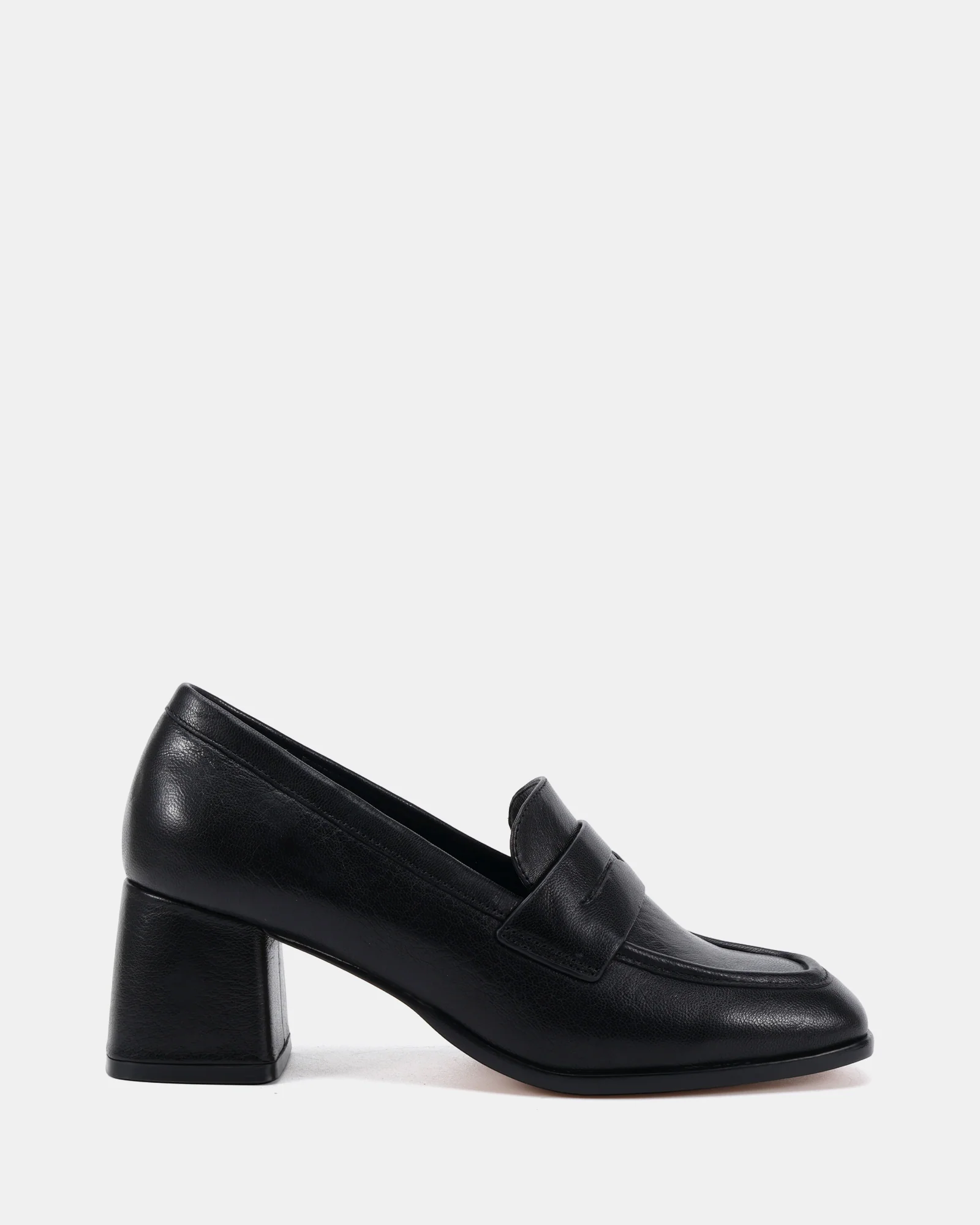 Kylie Black Leather Heeled Loafer