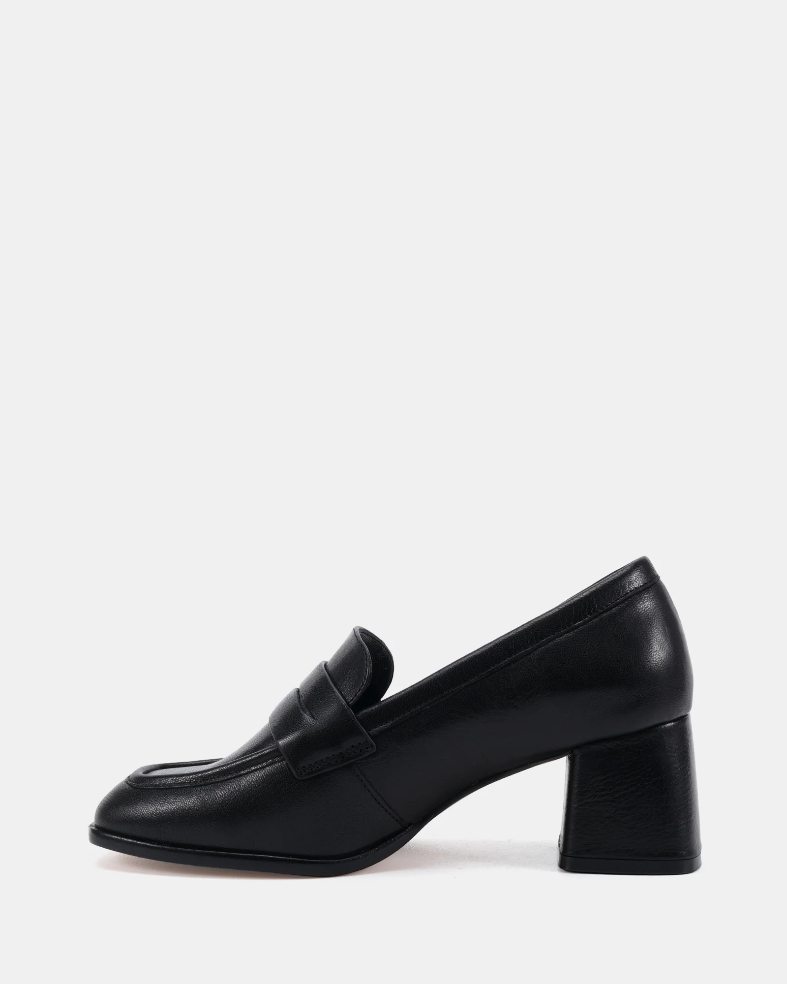 Kylie Black Leather Heeled Loafer - Image 6