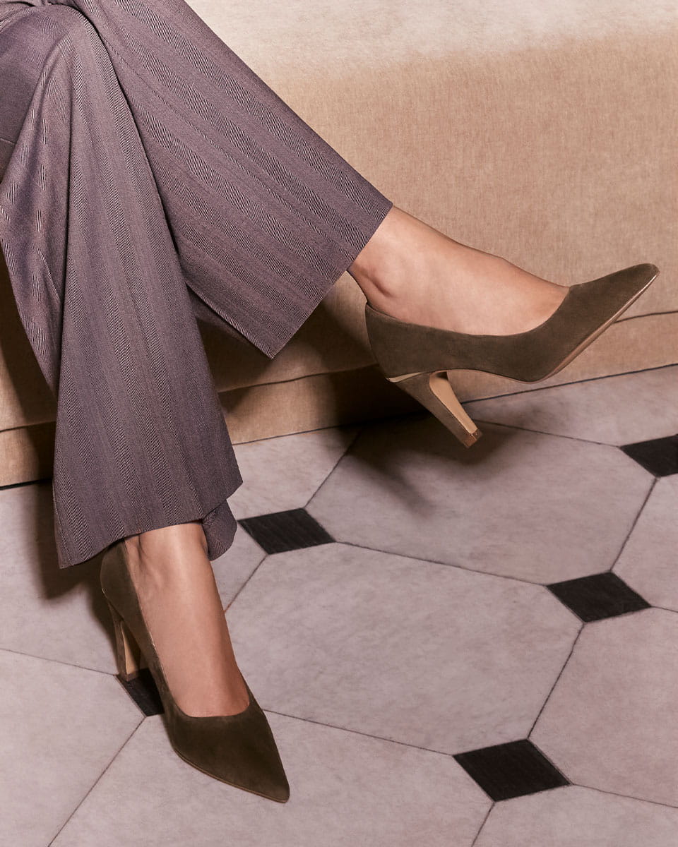 Parisa Olive Green Suede Leather Pump - Image 8