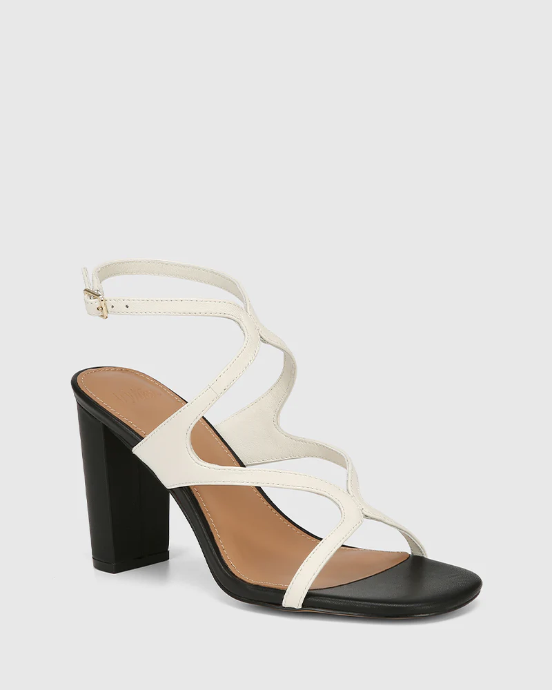 Radiance Off White and Black Leather Strappy Heel - Image 2