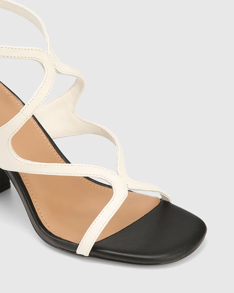 Radiance Off White and Black Leather Strappy Heel - Image 3