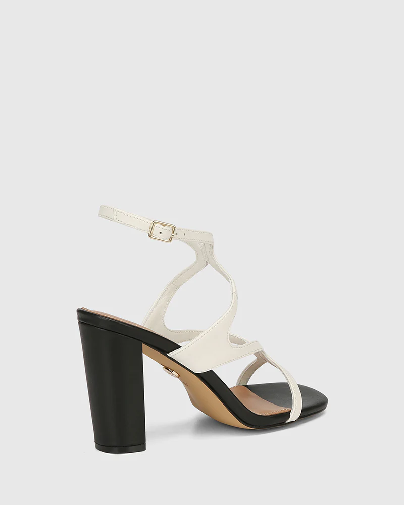 Radiance Off White and Black Leather Strappy Heel - Image 4