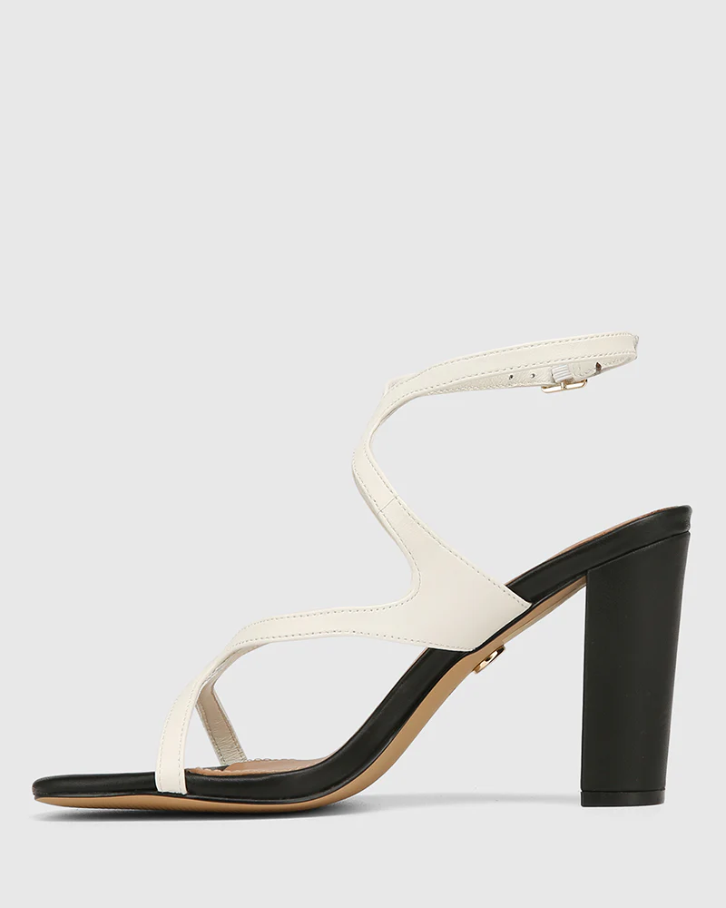 Radiance Off White and Black Leather Strappy Heel - Image 6