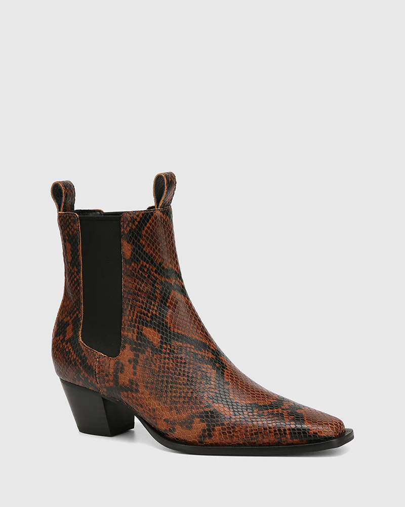 Ryde Havana Tan Python Print Leather Ankle Boot - Image 2