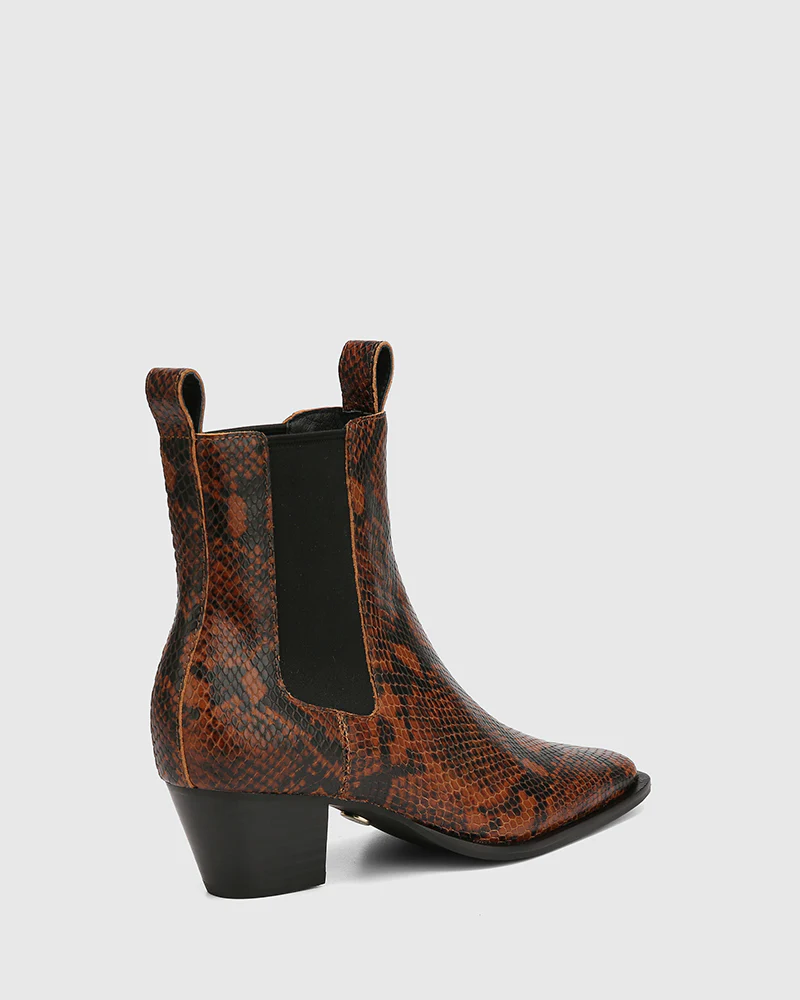 Ryde Havana Tan Python Print Leather Ankle Boot - Image 3