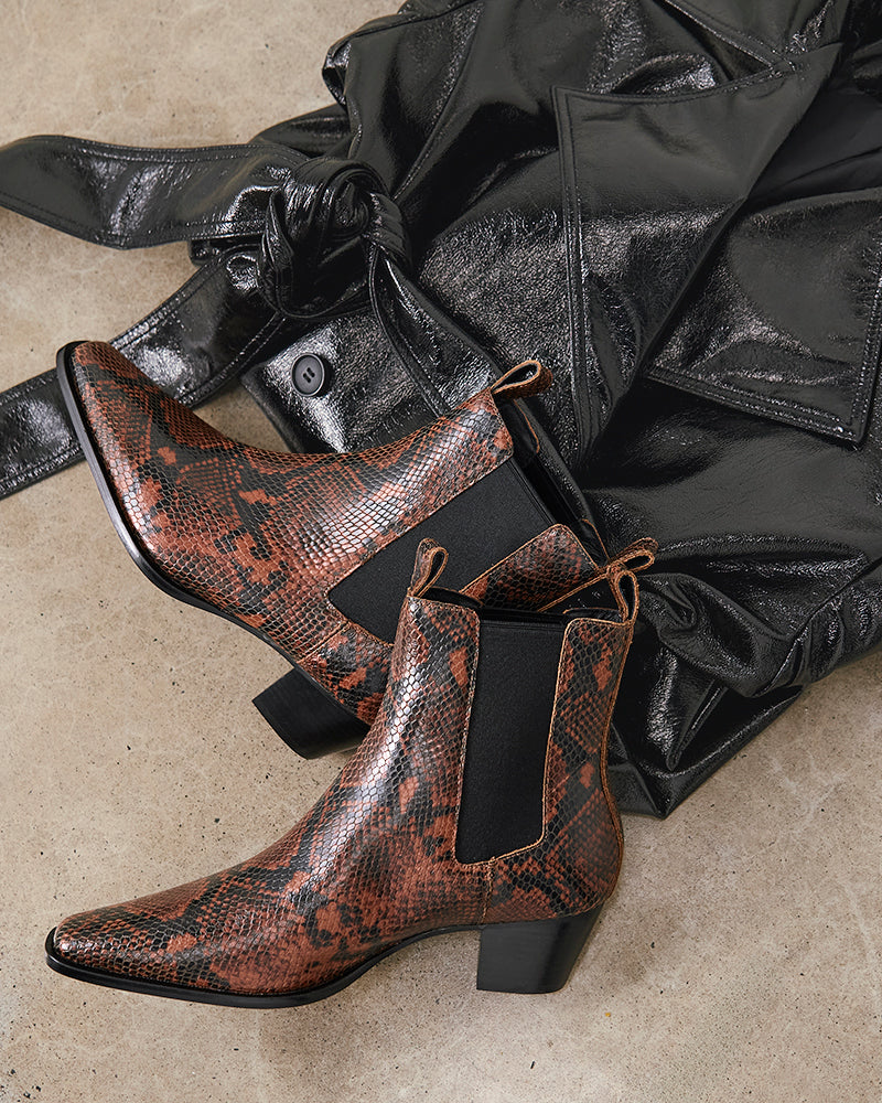 Ryde Havana Tan Python Print Leather Ankle Boot - Image 7