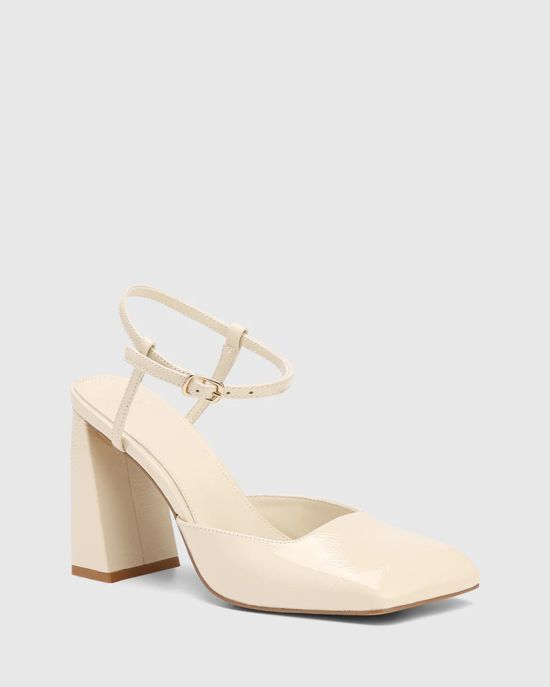 Youki Vintage Ivory Crinkle Patent Leather Block Heel - Image 2