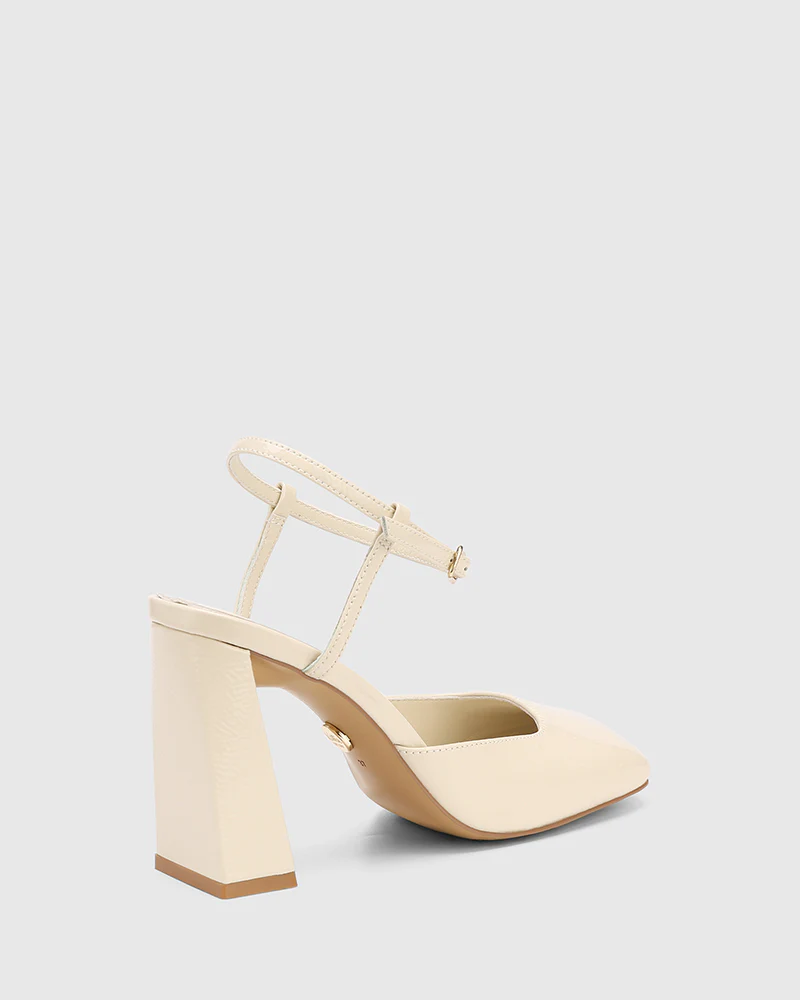 Youki Vintage Ivory Crinkle Patent Leather Block Heel - Image 4