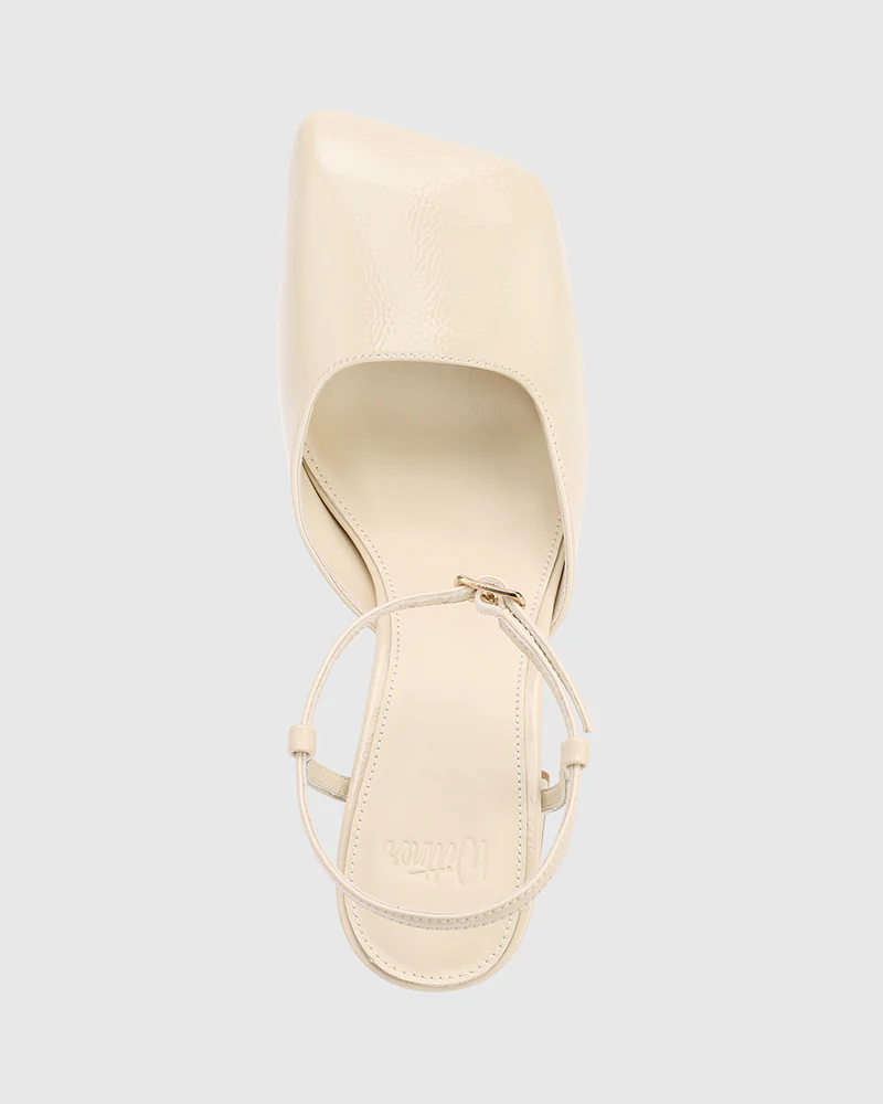 Youki Vintage Ivory Crinkle Patent Leather Block Heel - Image 5