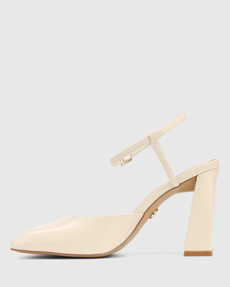 Youki Vintage Ivory Crinkle Patent Leather Block Heel - Image 6